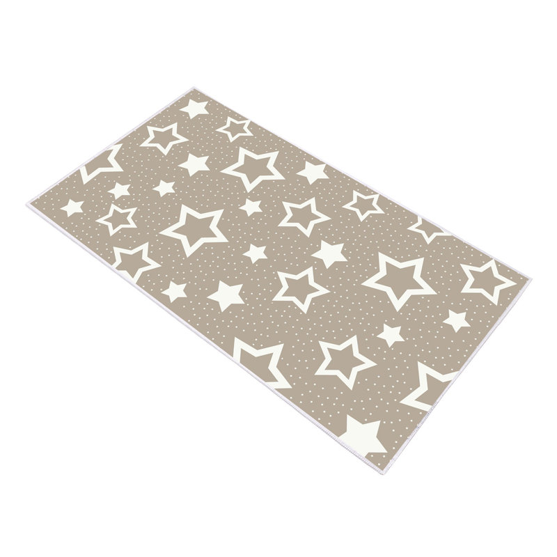 Tapis rectangulaire en polyamide tissé à la machine brun clair / blanc, Rectangle 2 pi 7 po x 3 pi 11 po