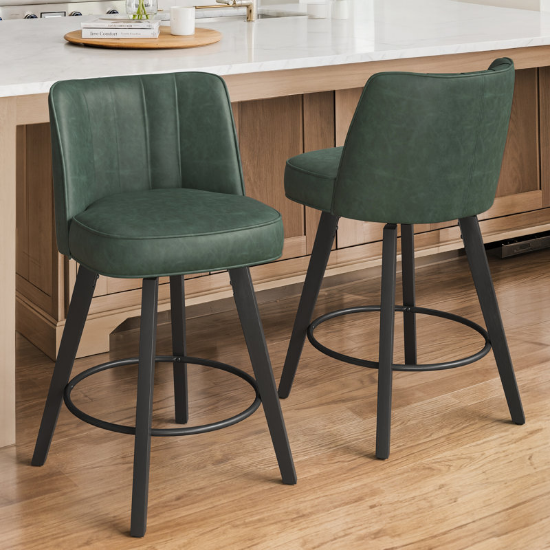 Tabouret de comptoir pivotant en bois massif Norflett, Green Seat/ Black Frame