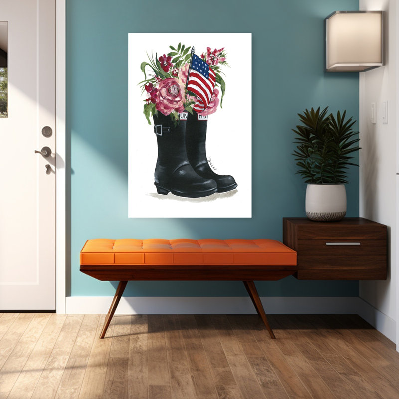 Bottes patriotiques, art floral contemporain d'été, H 48 po x l 32 po