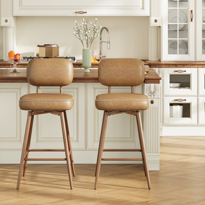 Modern Swivel Upholstered Counter Stools with Metal Frame