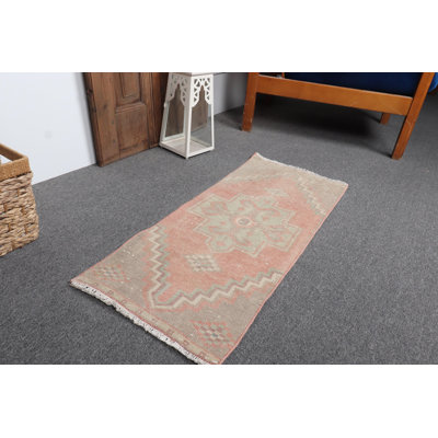 Vintage Handmade Turkish Oushak Style Rug - Small Entry Anatolian Decor Carpet