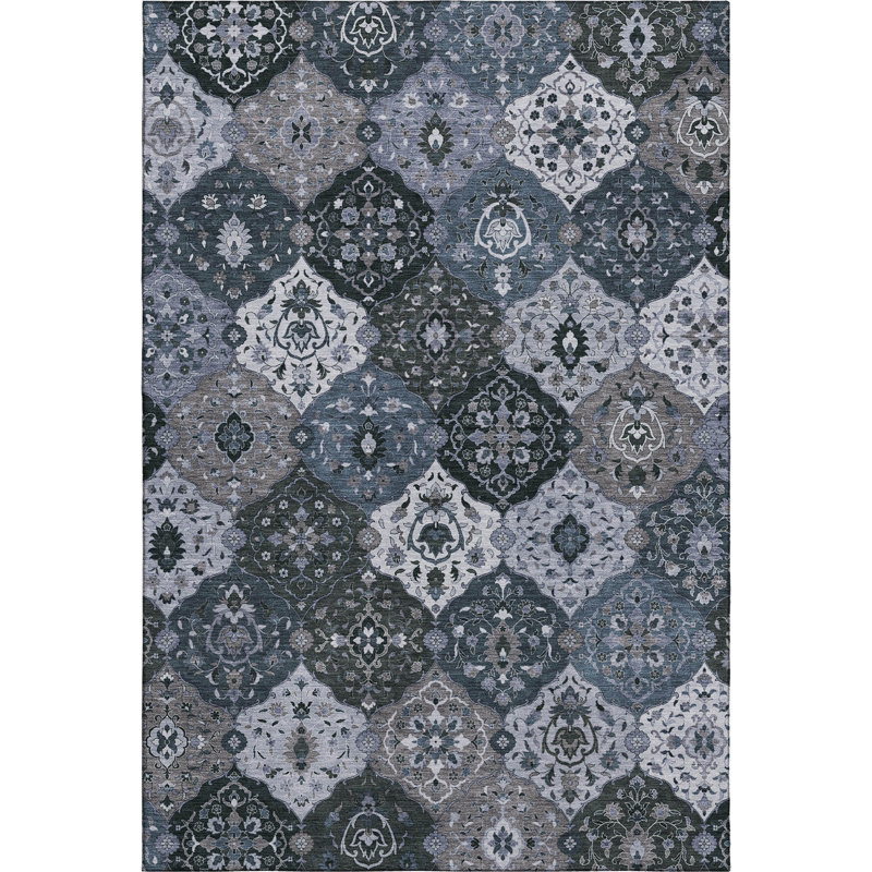 Premium Machine Washable Mayfield AMF2292 Panel Rug, Denim, 5' x 7'6"