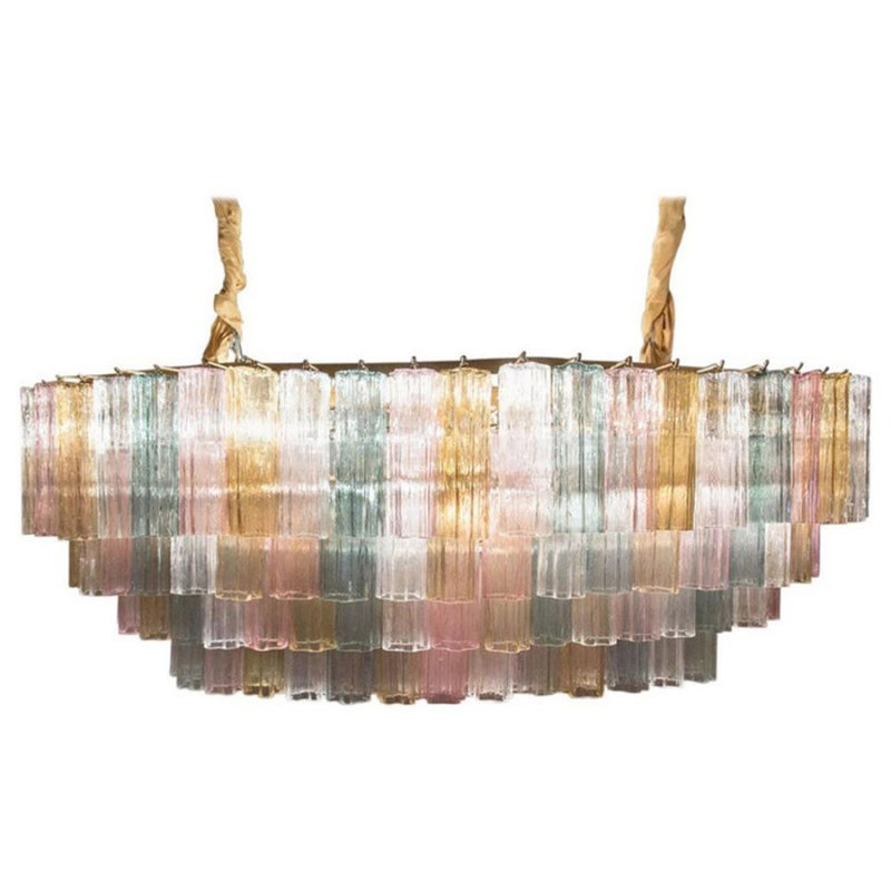 Lustre ovale clair Mid-Century, Fumée, Laiton rétro, 59 po de largeur x 28 po de profondeur x 35 po de 