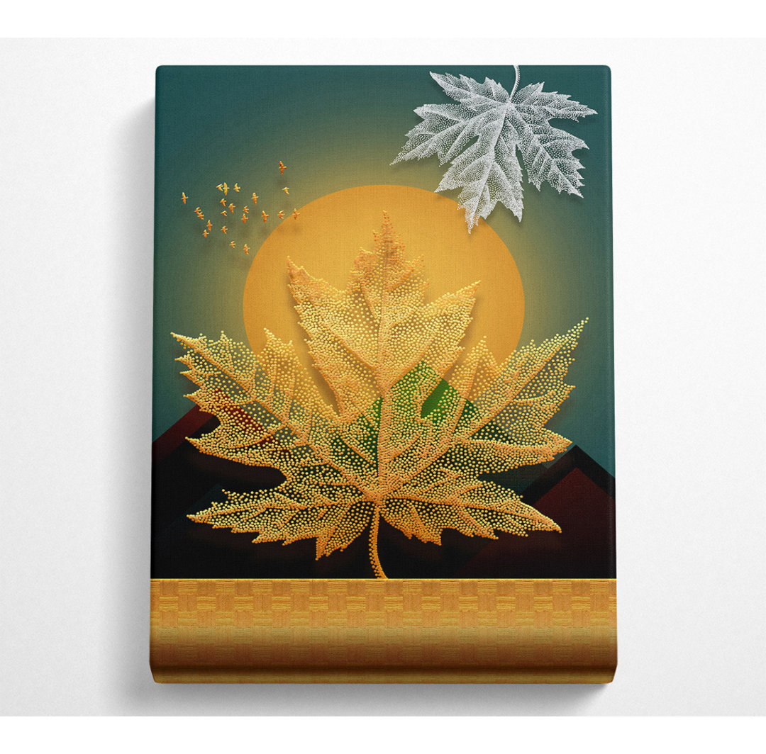 Gold Maple Leaf Moon - Kunstdrucke auf Leinwand ohne Rahmen