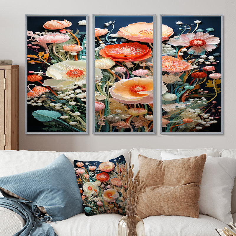 Casavant - Fleurs sauvages, ensemble d'art mural, H 28 po x l 36 po x P 1 po, Encadrement argenté