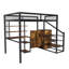 Lit mezzanine double avec bureau, garde-robe et escalier - structure en métal lourd, support de rangement, tablettes et station de charge
