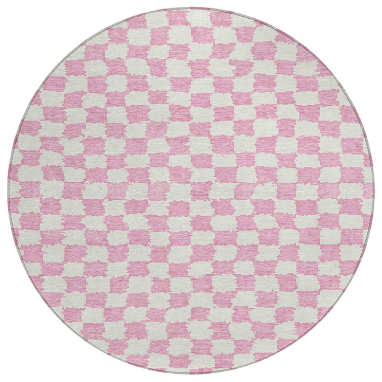 Machine Washable Indoor/Outdoor Xhevrie Pink Rug