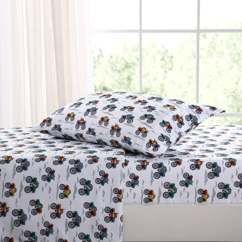 Gray Tractor Print Microfiber Kids Queen Sheet Set