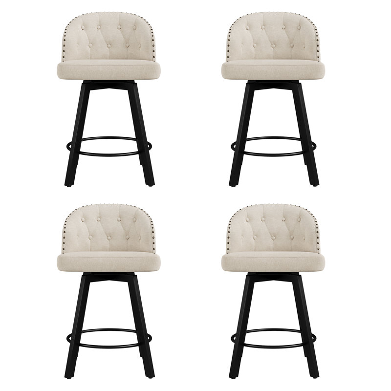 26" Swivel Upholstered Counter Stool, Linen/Linen