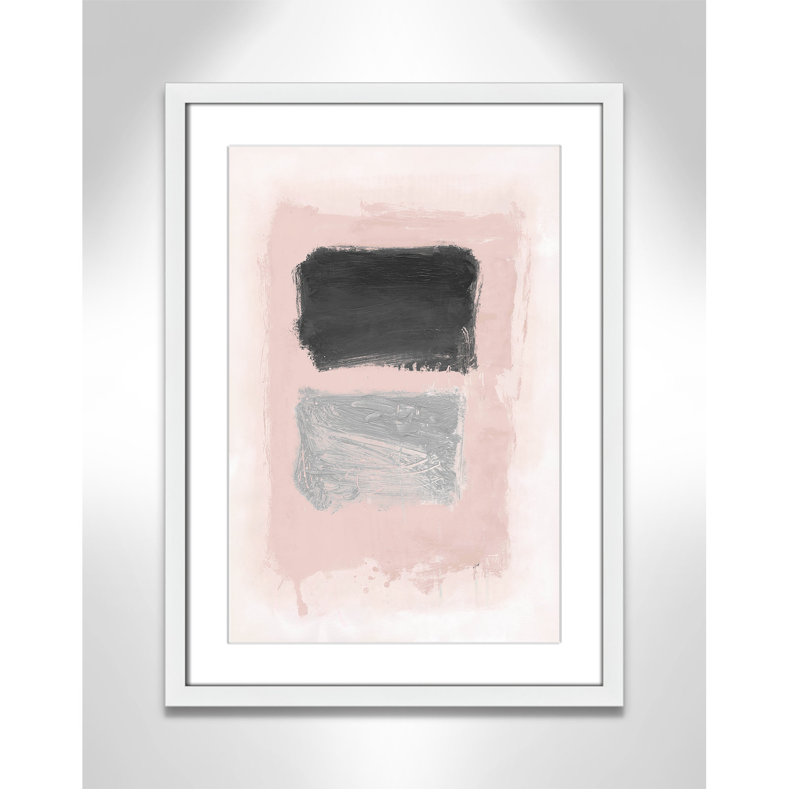Pink, Black and Silver Shimmer I Print, 23" H x 17" W x 1.25" D, White Matted Picture Framed
