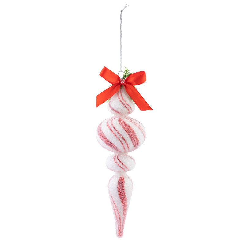 Ensemble de 3 décorations de Noël à motif tourbillon rouge et blanc avec nœud