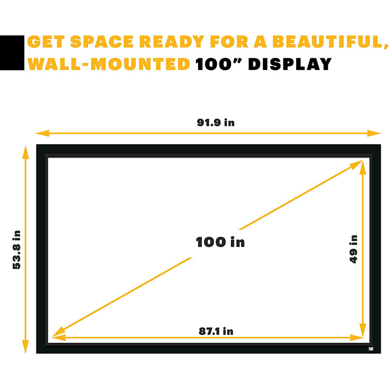 Écran de projection mural blanc à cadre fixe, H 53,8 po x l 91,9 po