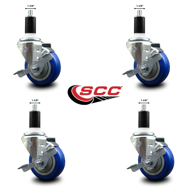 Ensemble de roulettes extensibles en poly pivotant de 1 3/8 po avec frein SCC