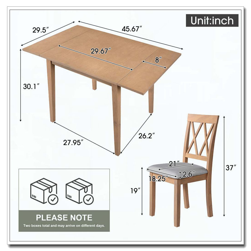 Ensemble de table de salle à manger pour petits espaces, Naturel, 3