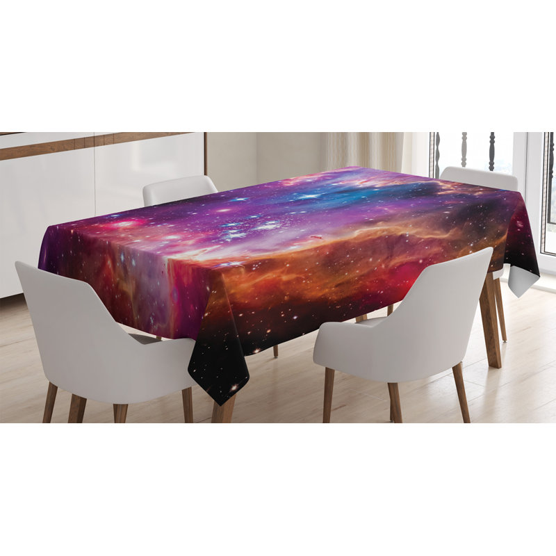Ambesonne Galaxy Tablecloth, Magellanic Cloud Stars And Colorful Cosmic Universe View Pattern, Rectangular Table Cover For Dining Room Kitchen Decor, 52" X 70", Purple Blue Orange