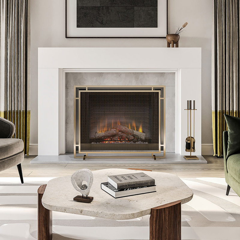 Gatsby Mesh Fireplace Screen - Single Panel, Steel Frame, Aged Brass