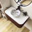 Meuble-lavabo mural rayé à rebords incurvés pré-assemblés avec lavabo, tiroir, lavabo en céramique blanche sans robinet, couleur grain de bois noyer foncé-867944130