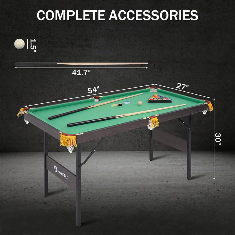 Portable Pool Table RayChee 54' Bumper Pool Table with Leg Levellers, Green/Gray Wood