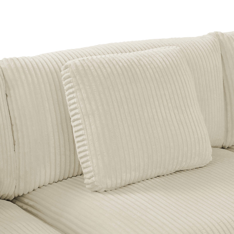 Canapé modulaire en velours côtelé double avec 3 sièges réglables en velours côtelé beige et coussins d'assise surdimensionnés -