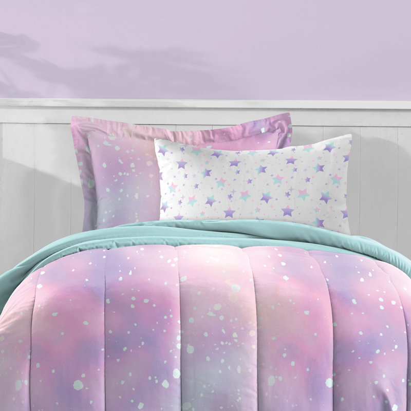 Twilight Pink and Teal Microfiber Twin Bed in a Bag Set