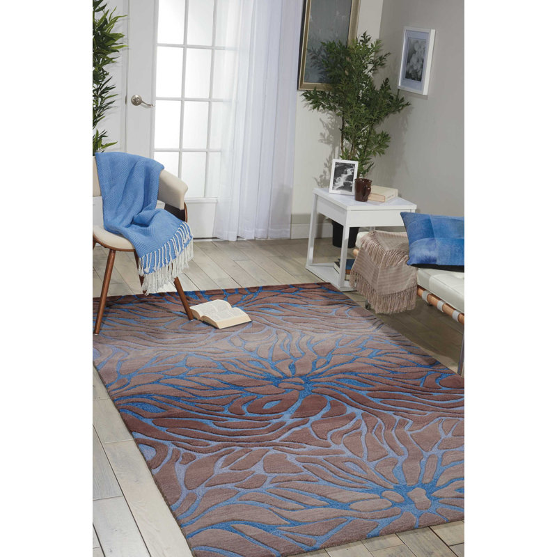 Tapis argenté contemporain fait à la main Asuncion, Rectangle 5 pi x 7 pi 6 po
