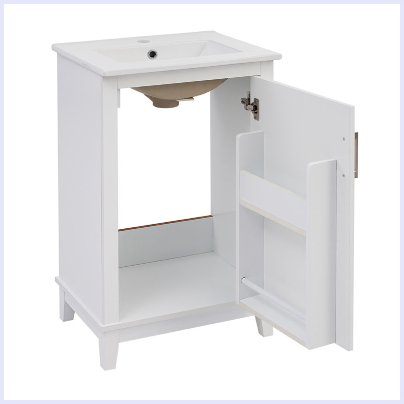 Petit meuble-lavabo moderne avec lavabo en céramique, Blanc
