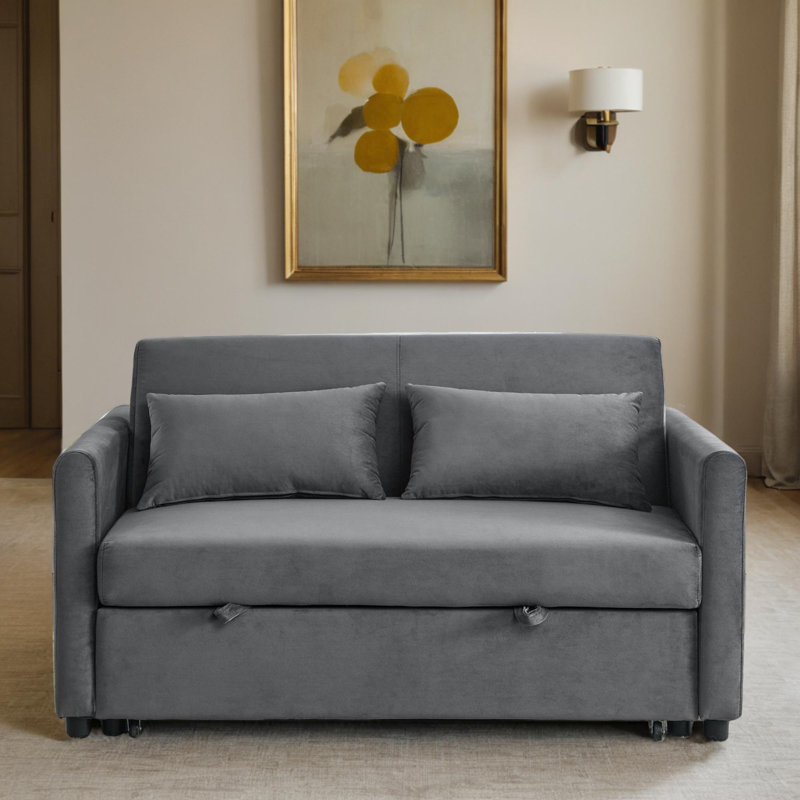 Canapé-lit en velours 54 po Jimesha, Velours gris
