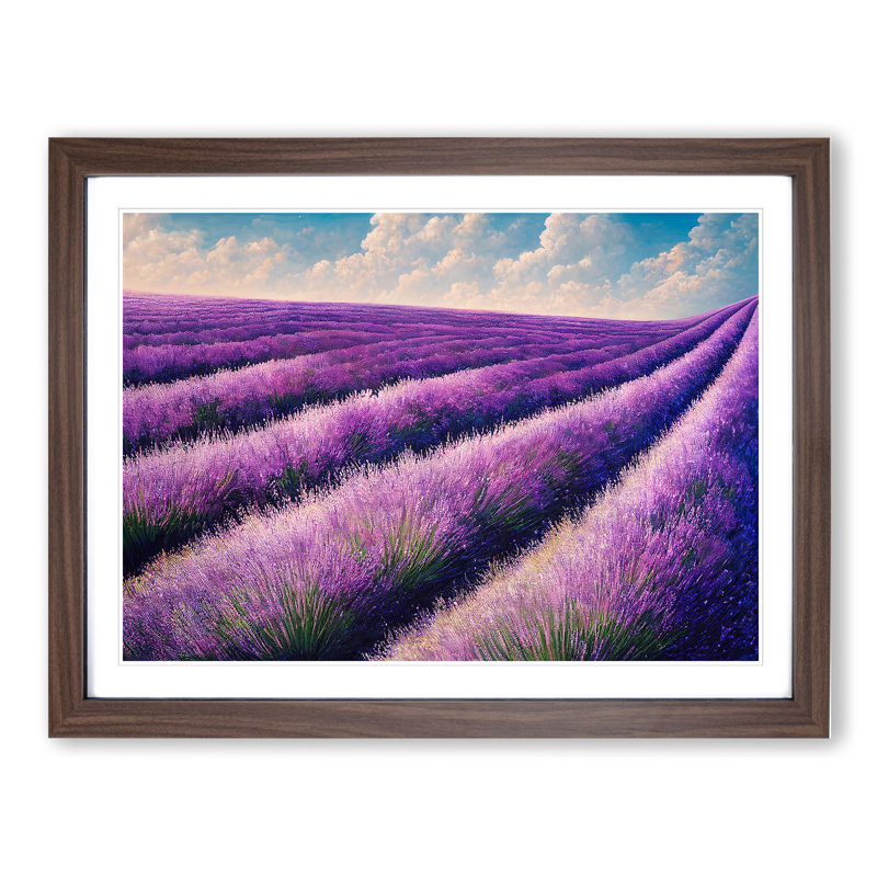 XH1022-7118X Precious Lavender Flower Field - Single Picture Frame Print, 46cm H x 64cm W, Walnut