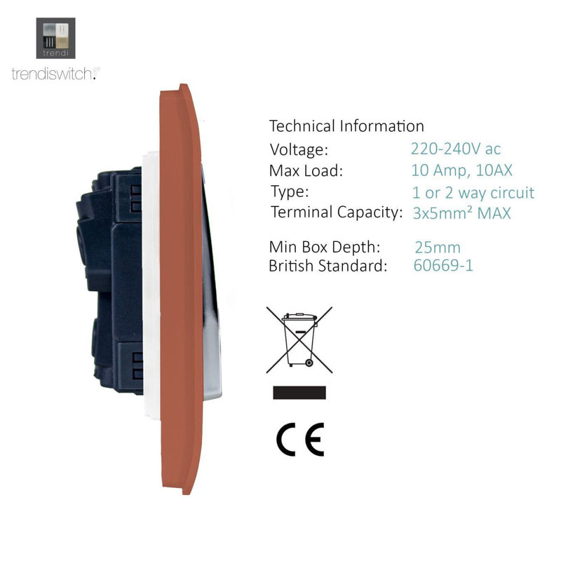 Trendi Switch 2 Gang 1 or 2 way Rocker Light Switch, Copper