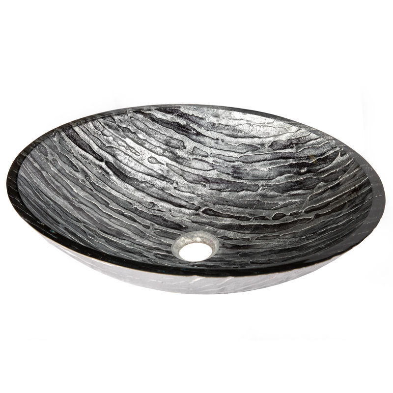 Eden Bath Eden 14.8'' Silver/Black Tempered Glass Oval Bathroom Sink