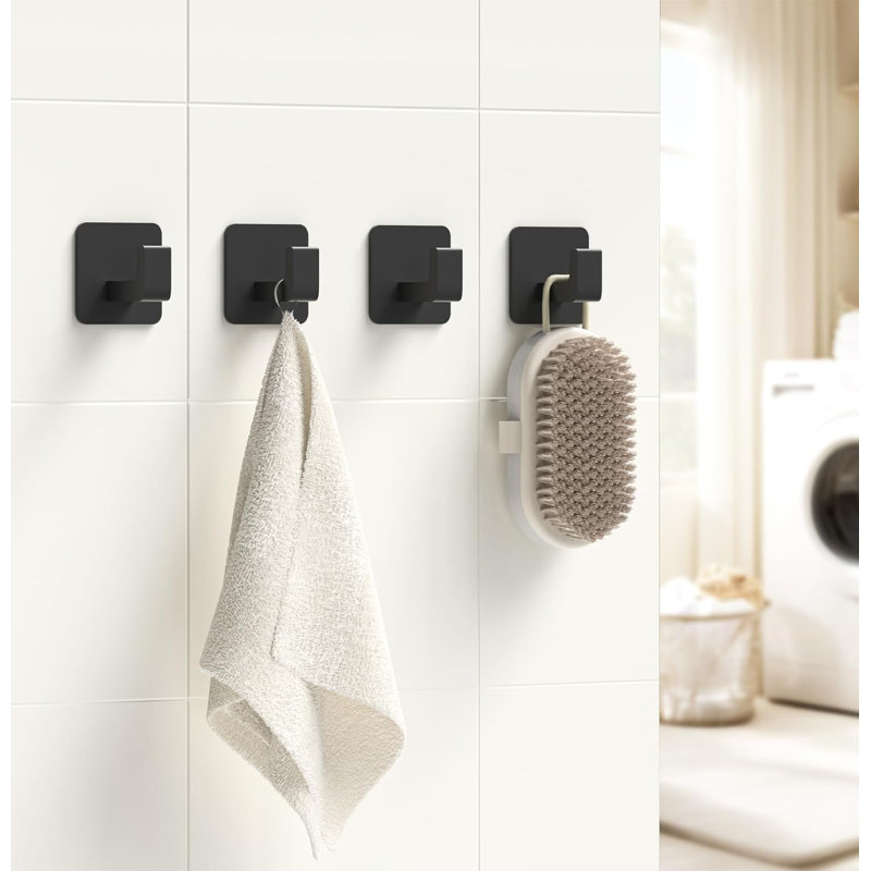 Crochets pour serviettes auto-adhésifs - Paquet de 4 crochets en métal à angle droit avec finition brillante scintillante, organisent la salle de bain, la cuisine et le vestibule, suspendent les serviettes, les robes et les chapeaux sur des surfaces li
