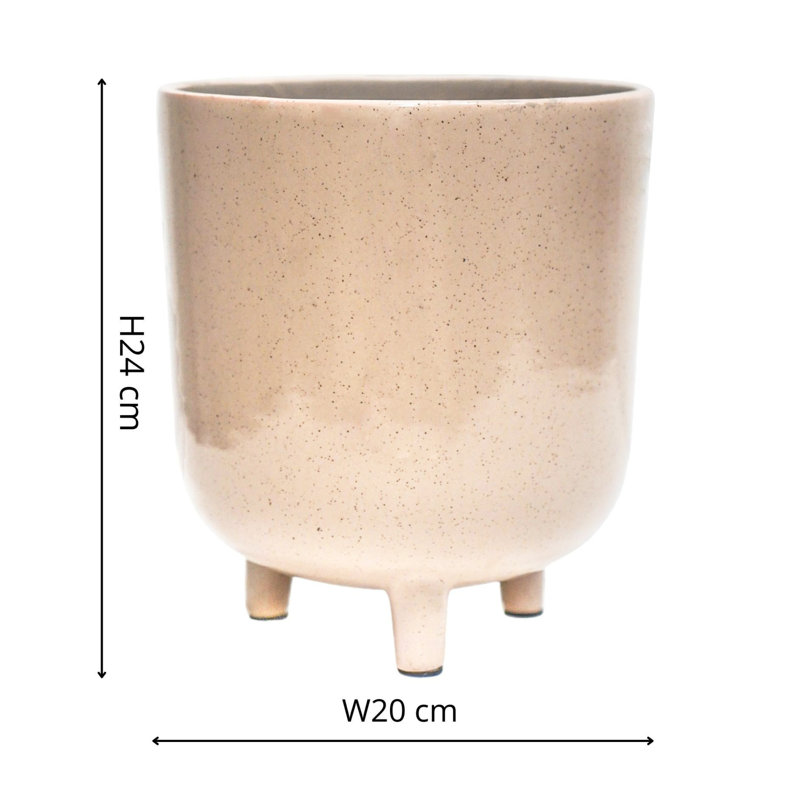 Ivyline Indoor Lecce White Speckled Planter, Oat, 24cm H x 20cm W x 20cm D