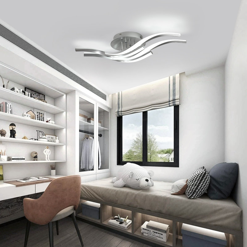 Modern Silver Curved LED 60cm Flush Mount Ceiling Light
