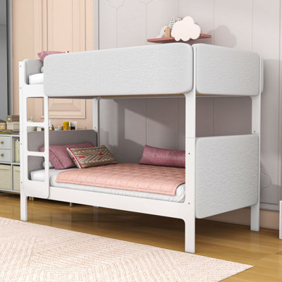Lit superposé double rembourré avec tissu Sherpa moelleux, rembourrage épais et barrières de sécurité