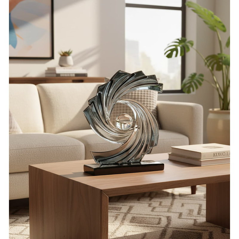 11.2" Gold Abstract Art Statue - Modern Minimalist Home Office Decor, Grey