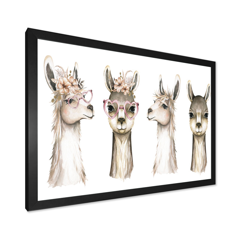 Dessin de jolie tête de lama pour enfants II - reproduction de photo sur toile, Toile avec cadre noir