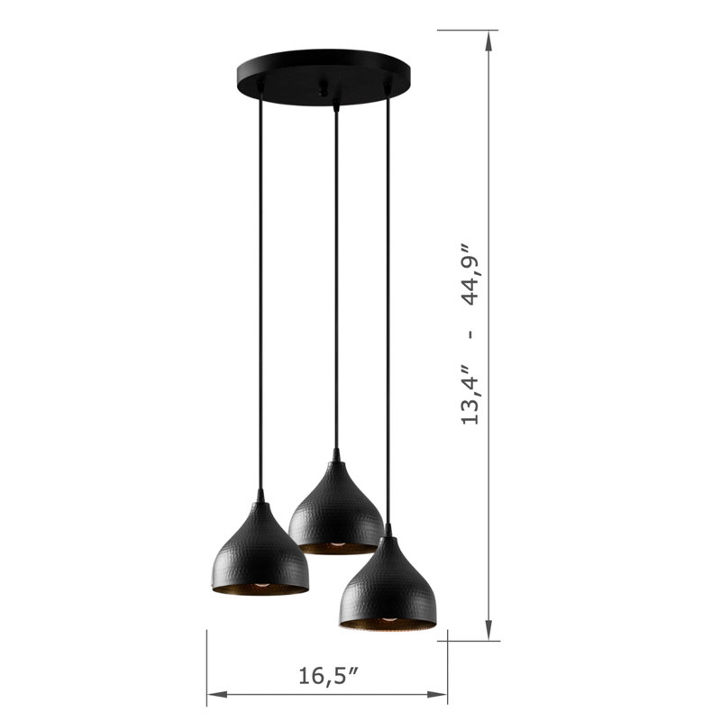 Luminaire suspendu 3 lumières, Noir