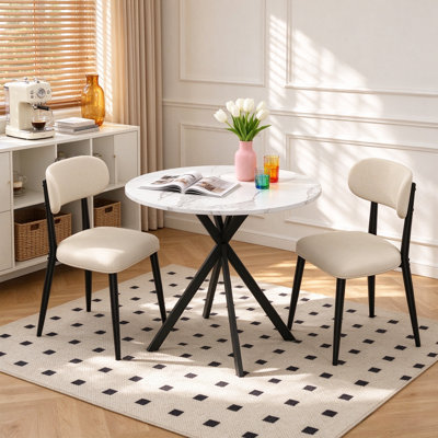 Ensemble de table de salle à manger 31,6 po pour 2, 3 pièces, ensemble de table de cuisine moderne avec 2 chaises rembourrées, petit coin repas pour la salle à manger