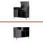 Support pour tourne-disque avec prise de courant et couvercle rabattable, table tournante avec rangement pour plus de 300 vinyles, console média à grain de bois noir avec 2 tiroirs, 27,6 po avec protection contre la poussière, assemblage requis