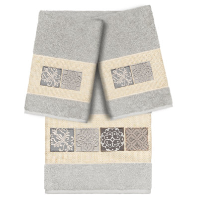 100% Turkish Cotton Vivian 3 Piece Embellished Towel Set