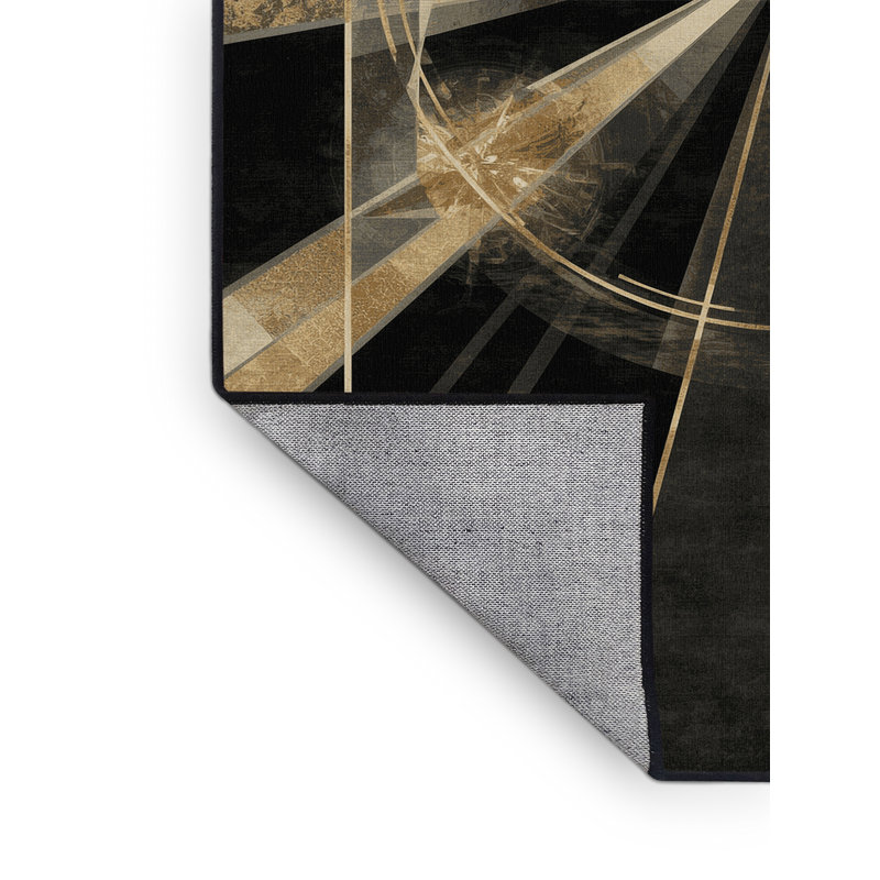 Machine Washable Oweda Old Hollywood Glamour Art Deco Geometric Shapes Rug in Brown – Black Binding, 5x7