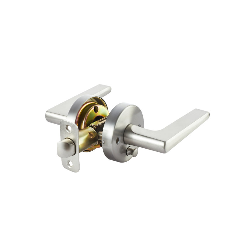 Contra Collection Modern Grade 3 Privacy Bed/Bath Door Handle with Lock, Satin Nickel