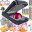 Hachoir à légumes 12 en 1 multifonctionnel avec 7 pales oignon Dicer Mandoline Slicer Egg séparateur Finger Guard outil de cuisine gris
