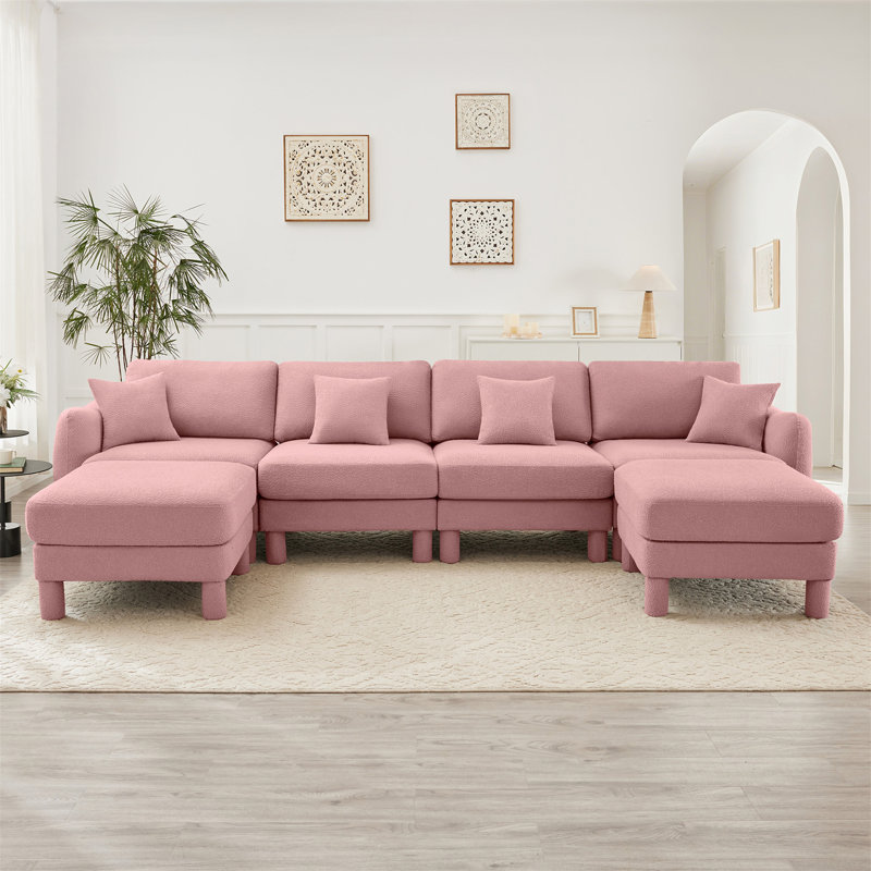 Canapé modulaire en U à 4 places Boucle Fabric, Rose, H 35 po x l 141 po x P 67,3 po
