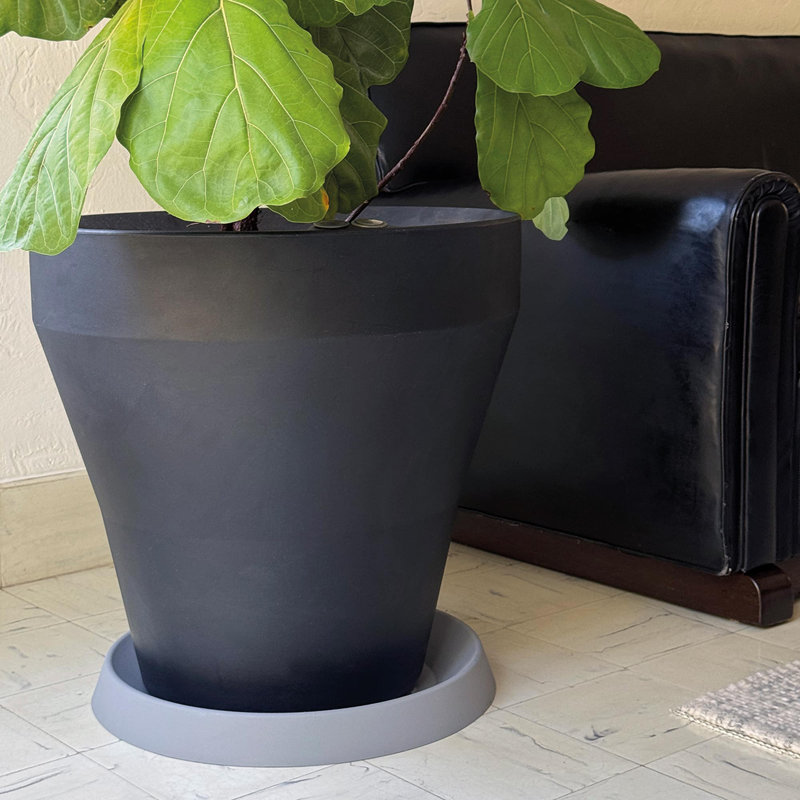TruDrop Rim Modern Self Watering Plant Pot, 18" H x 18" W x 18" D, Caviar Black