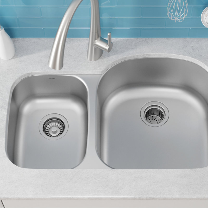 Évier de cuisine à double cuve encastrable en acier inoxydable 60/40 KRAUS
