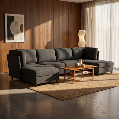 Modular Sofa, Freely Combines And Configurable, Polyester Fabric With MDF Frame, Mid-Century Modern Style, Gray