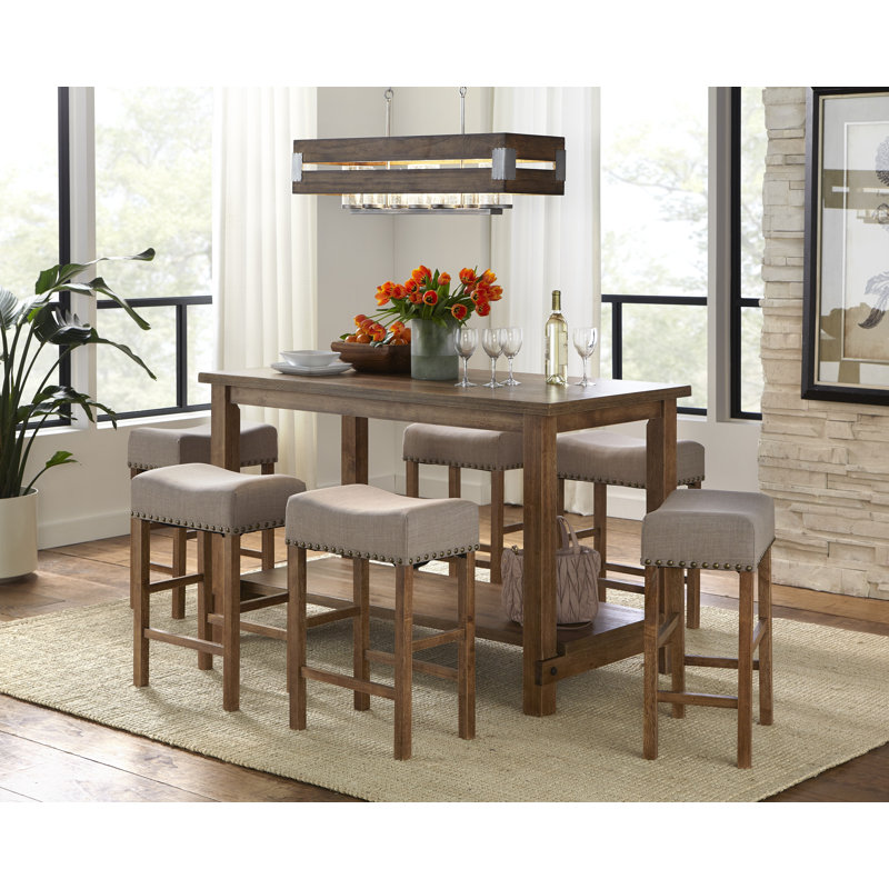 Hendina 6-Person Counter Height Solid Wood Dining Set