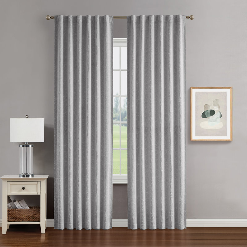 Marybel Jacquard Blackout Thermal Back Tab/Rod Pocket Curtain Panels, Cool Gray, 50" W x 108" L