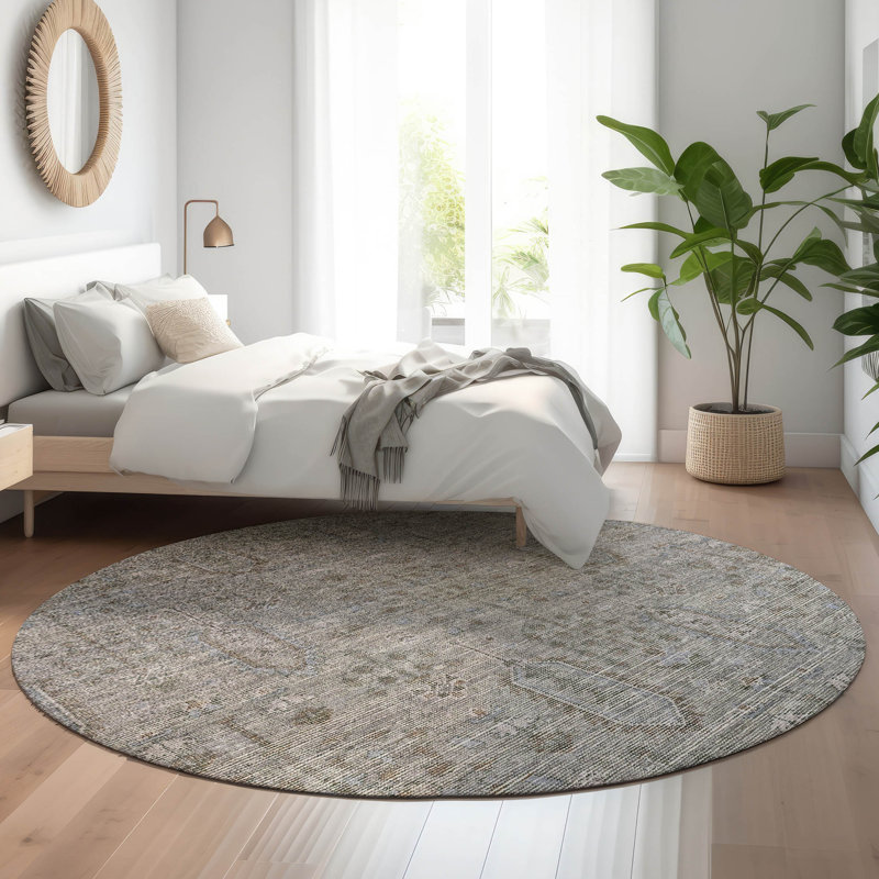 Premium Machine Washable Prisco Granite Rug, Round 8'
